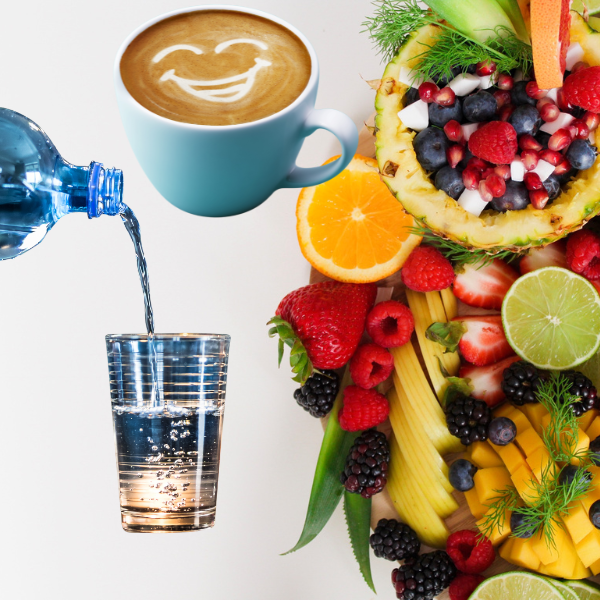 Bild von Obst, Kaffee und Wasser